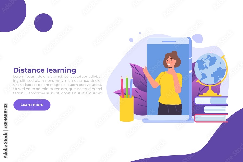 Distance learning, online education, video tutorials concepts. Vector illustration for website banner Distance learning, online education, video tutorials concepts. Vector illustration for website banner