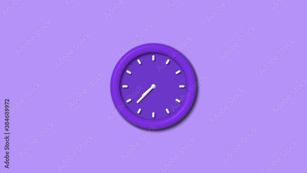 New purple color 3d wall clock isolated on purple light background, Counting down 3d wall clock
