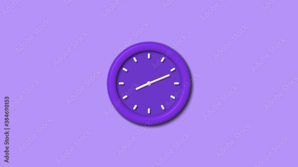 New purple color 3d wall clock isolated on purple light background, Counting down 3d wall clock New purple color 3d wall clock isolated on purple light background, Counting down 3d wall clock