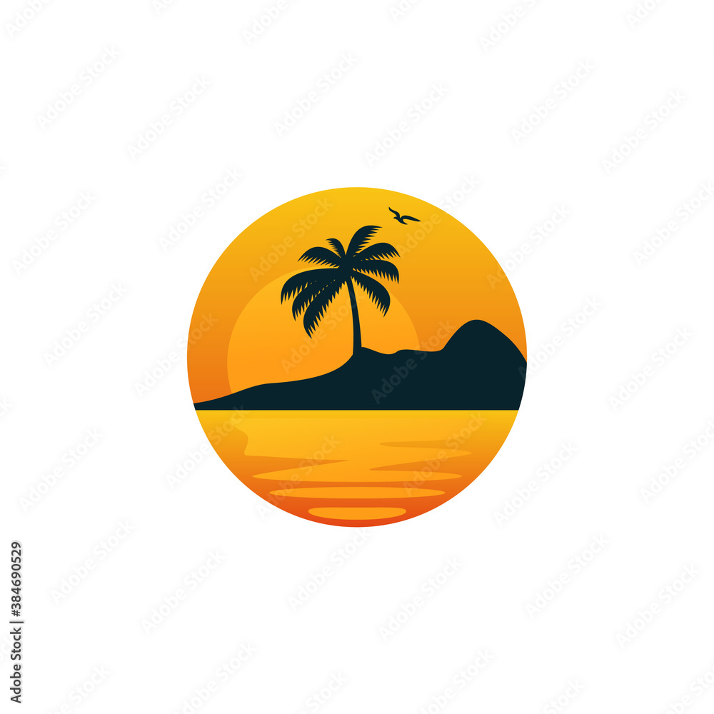 Beach logo design Vector sun