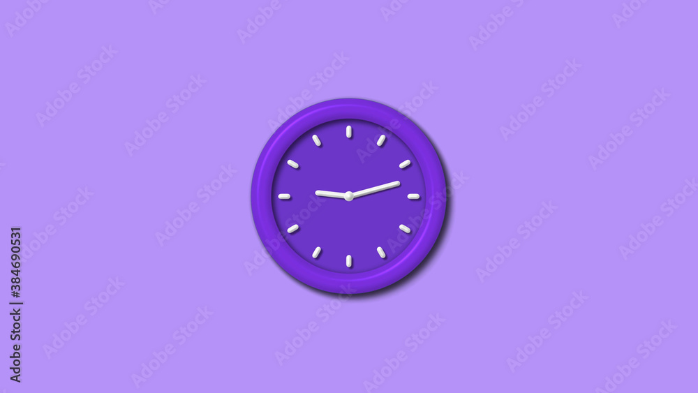 New purple color 3d wall clock isolated on purple light background, Counting down 3d wall clock New purple color 3d wall clock isolated on purple light background, Counting down 3d wall clock