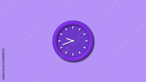 New purple color 3d wall clock isolated on purple light background, Counting down 3d wall clock