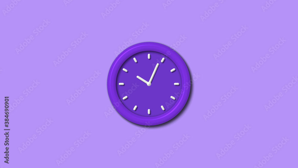 New purple color 3d wall clock isolated on purple light background, Counting down 3d wall clock New purple color 3d wall clock isolated on purple light background, Counting down 3d wall clock