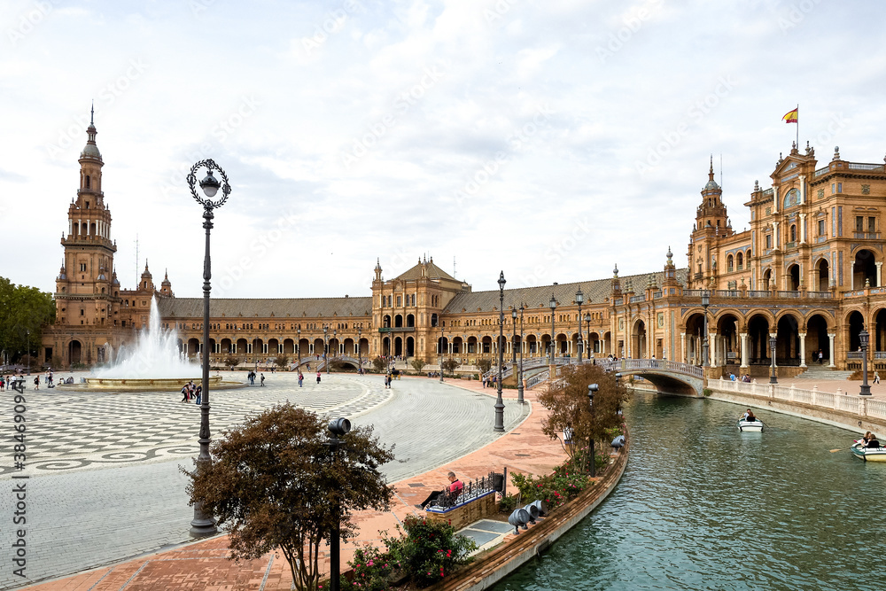 Plaza de Espana, Spanish square in the centre of Seville, Andalusia, Spain.