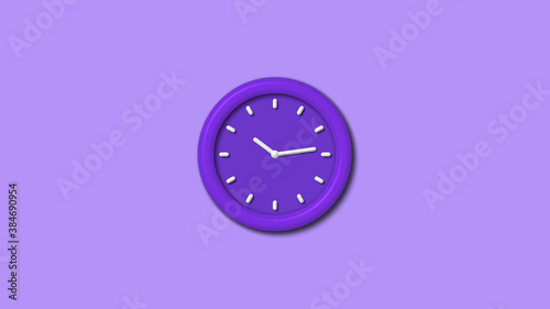 New purple color 3d wall clock isolated on purple light background, Counting down 3d wall clock