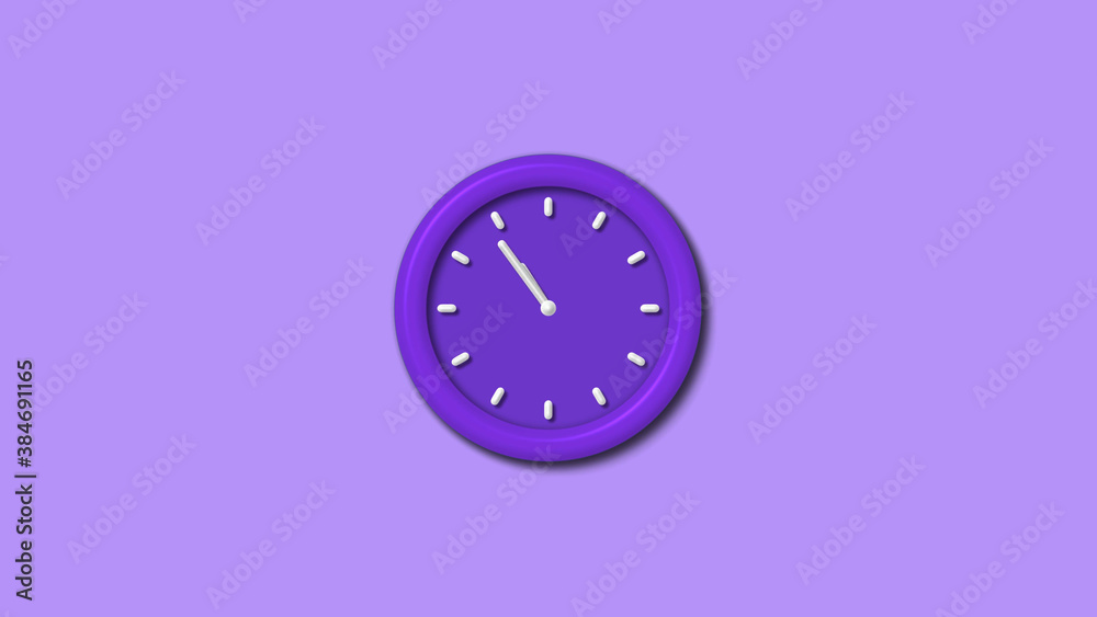 New purple color 3d wall clock isolated on purple light background, Counting down 3d wall clock