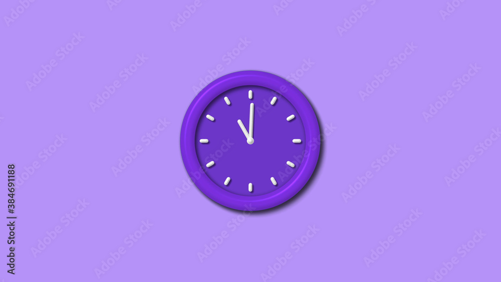 New purple color 3d wall clock isolated on purple light background, Counting down 3d wall clock