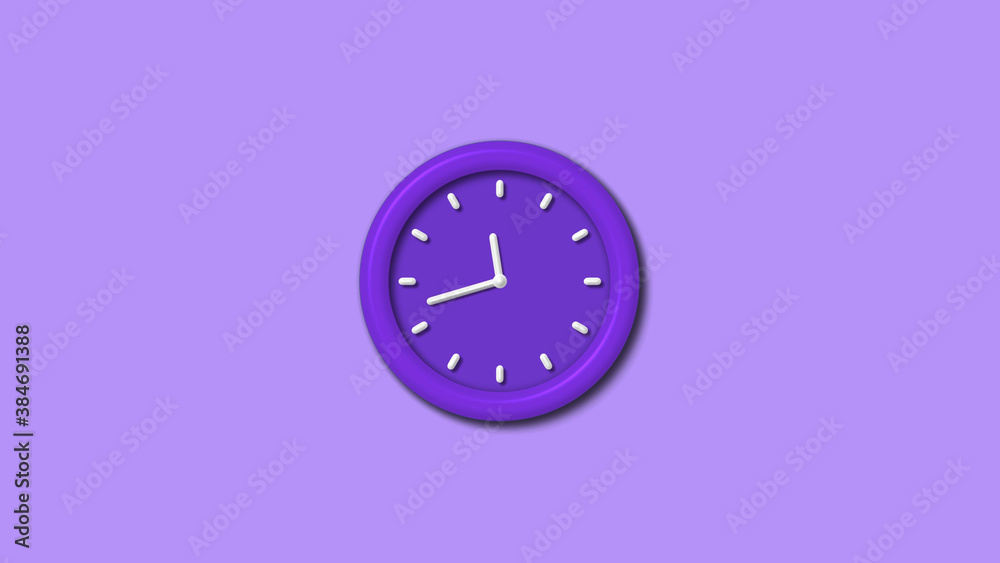 New purple color 3d wall clock isolated on purple light background, Counting down 3d wall clock New purple color 3d wall clock isolated on purple light background, Counting down 3d wall clock