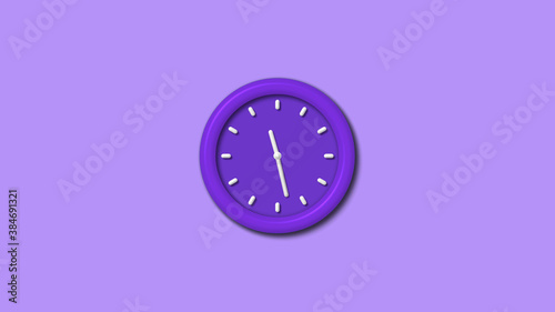 New purple color 3d wall clock isolated on purple light background, Counting down 3d wall clock