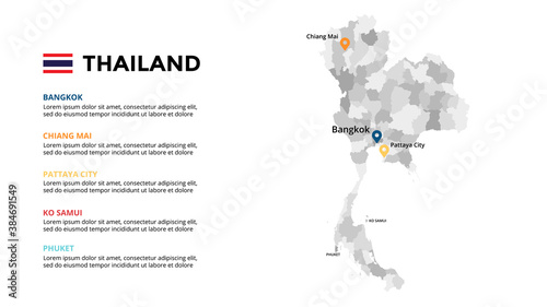 Thailand vector map infographic template. Slide presentation. Global business marketing concept. Asia country. World transportation geography data. 