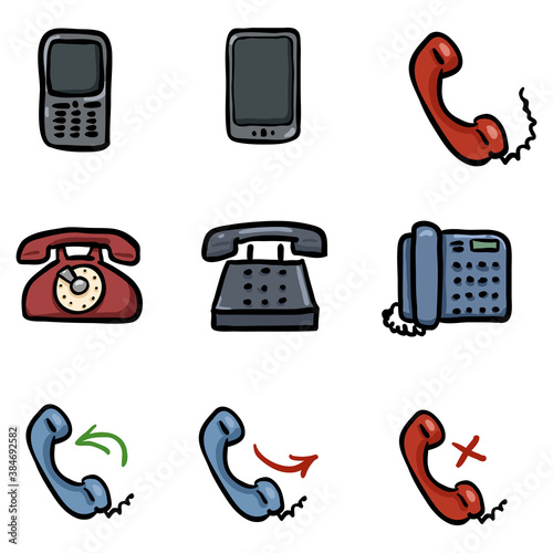 Vector Set of Color Doodle Phone Icons