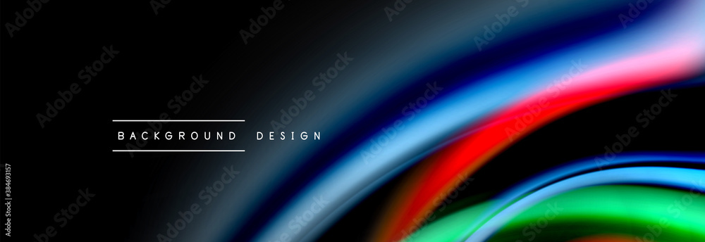 Dynamic motion abstract background. Color blurred stripes on black. Wave liquid lines poster. Vector illustration Dynamic motion abstract background. Color blurred stripes on black. Wave liquid lines poster. Vector illustration