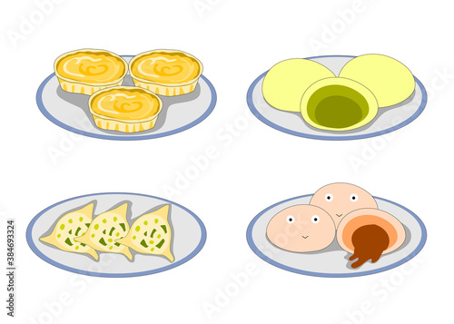 set of steamed dumplings dim sum yum cha on the dish, vector illustration