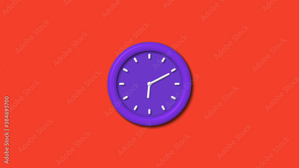 New purple color 3d wall clock isolated on red background, 12 hours wall clock New purple color 3d wall clock isolated on red background, 12 hours wall clock