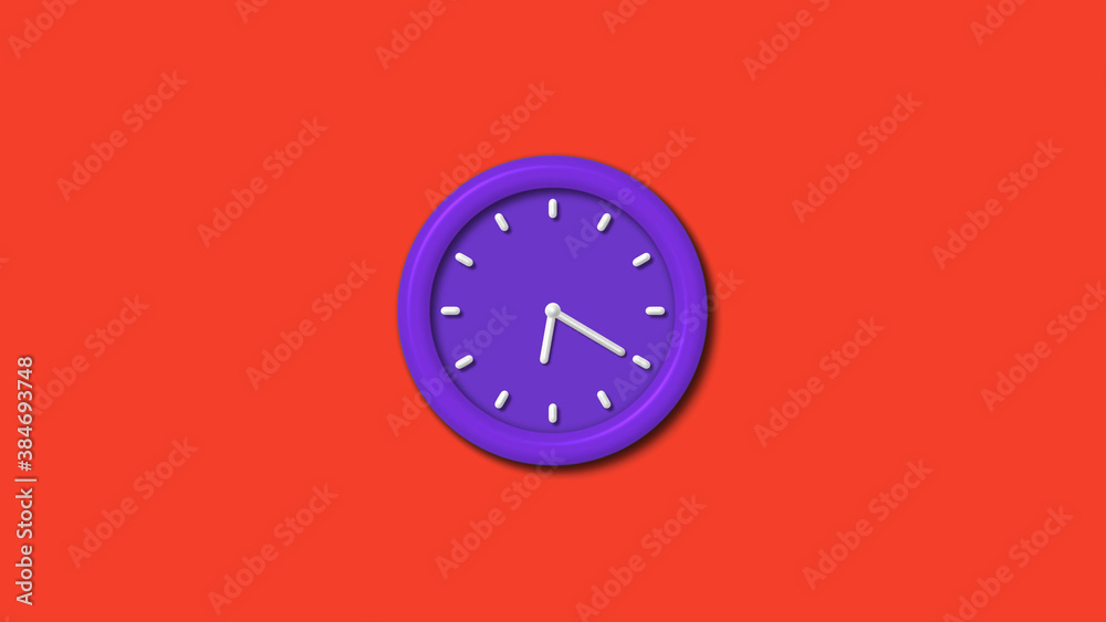 New purple color 3d wall clock isolated on red background, 12 hours wall clock New purple color 3d wall clock isolated on red background, 12 hours wall clock