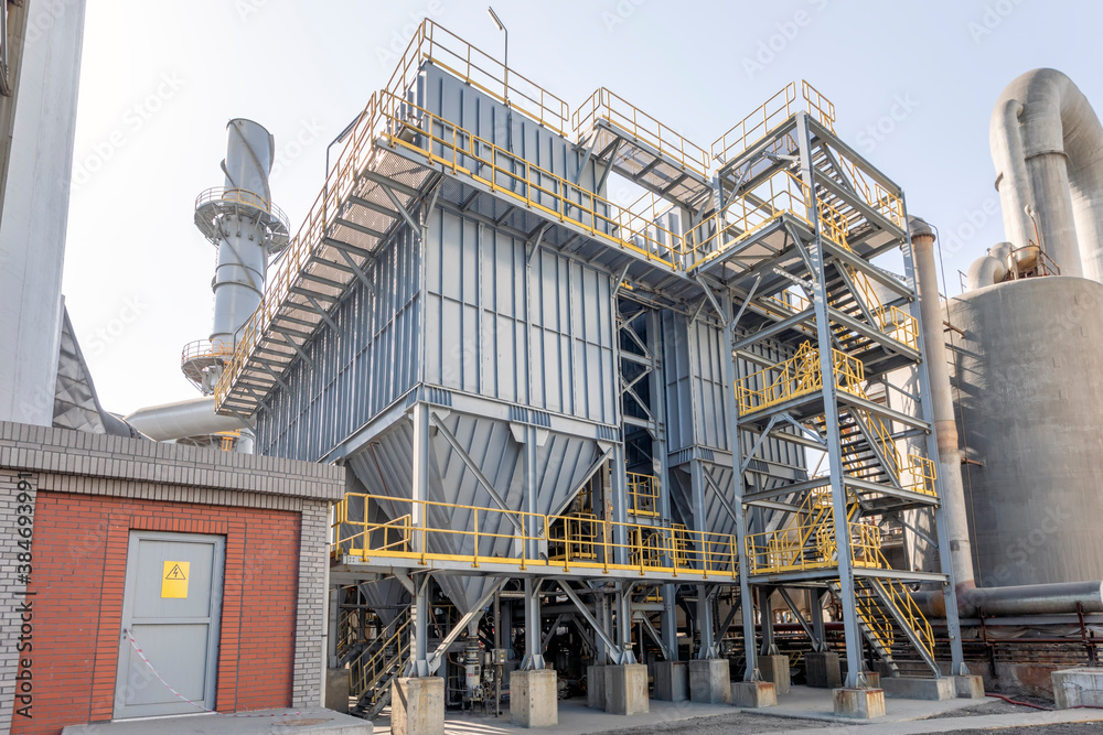 Fototapeta premium Dust collector air bag filter. It is a system used to enhance the quality of air released from industrial and commercial processes by collecting dust and other impurities from air or gas.