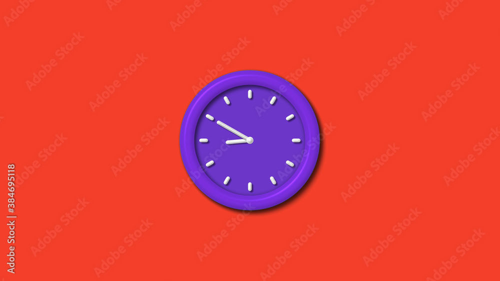 Purple color 3d wall clock isolated on red background, Counting down 3d wall clock Purple color 3d wall clock isolated on red background, Counting down 3d wall clock