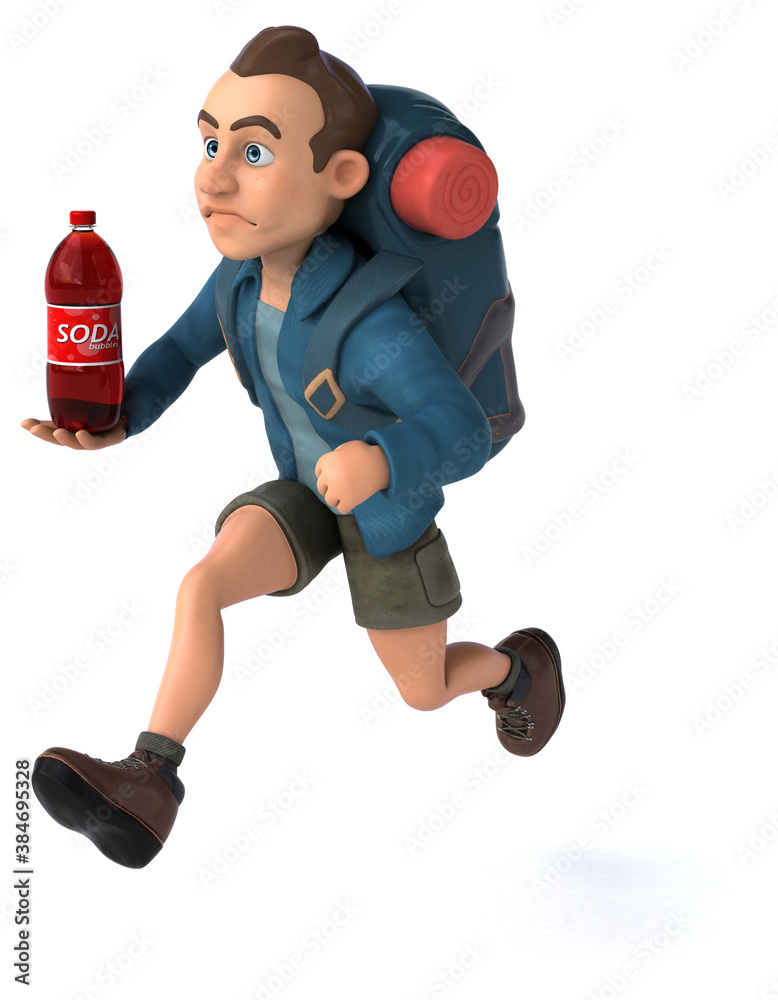 Fun illustration of a 3D cartoon backpacker Fun illustration of a 3D cartoon backpacker