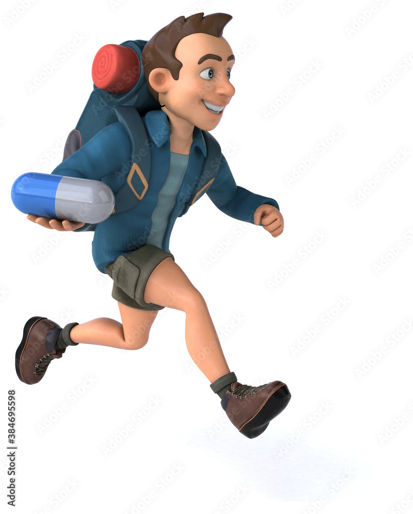 Fun illustration of a 3D cartoon backpacker Fun illustration of a 3D cartoon backpacker