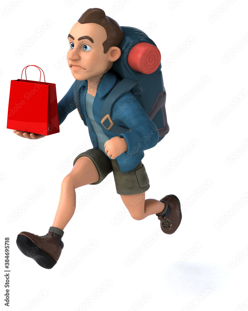 Fun illustration of a 3D cartoon backpacker Fun illustration of a 3D cartoon backpacker