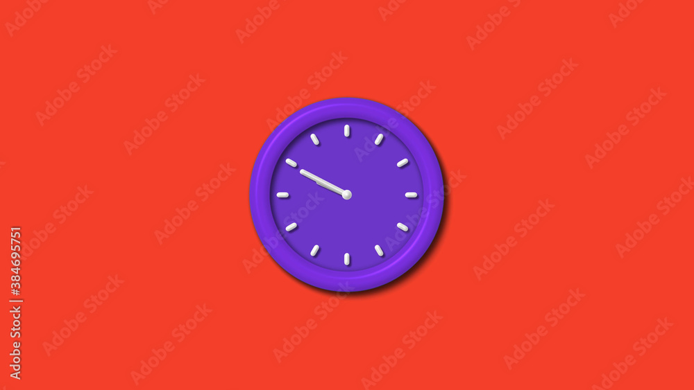 Purple color 3d wall clock isolated on red background, Counting down 3d wall clock Purple color 3d wall clock isolated on red background, Counting down 3d wall clock
