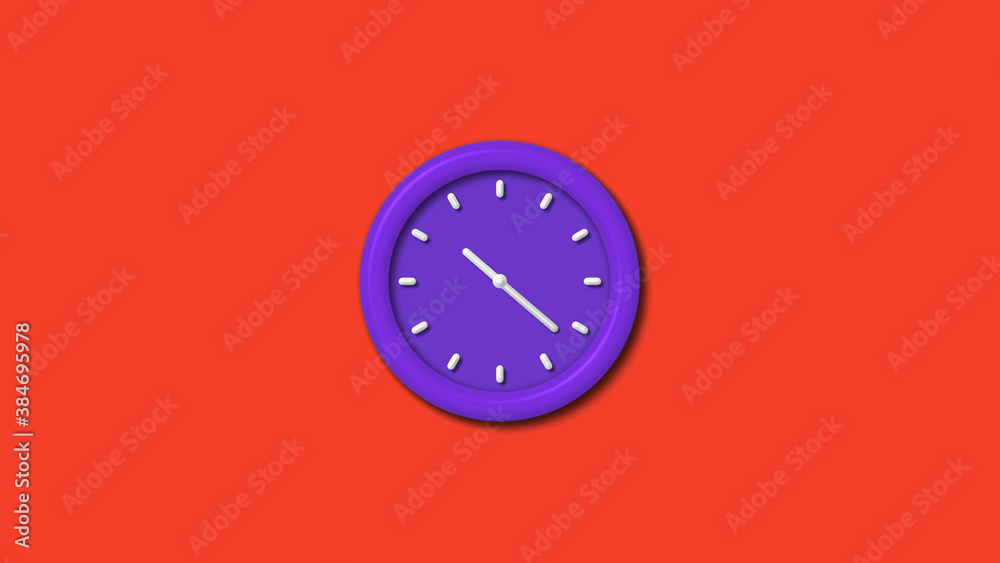 Purple color 3d wall clock isolated on red background, Counting down 3d wall clock Purple color 3d wall clock isolated on red background, Counting down 3d wall clock