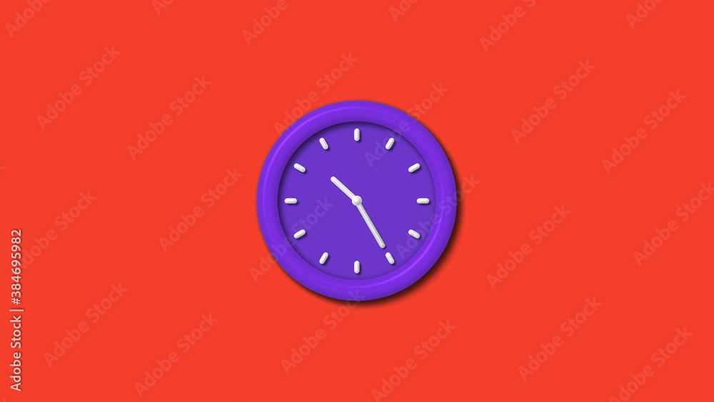Purple color 3d wall clock isolated on red background, Counting down 3d wall clock Purple color 3d wall clock isolated on red background, Counting down 3d wall clock