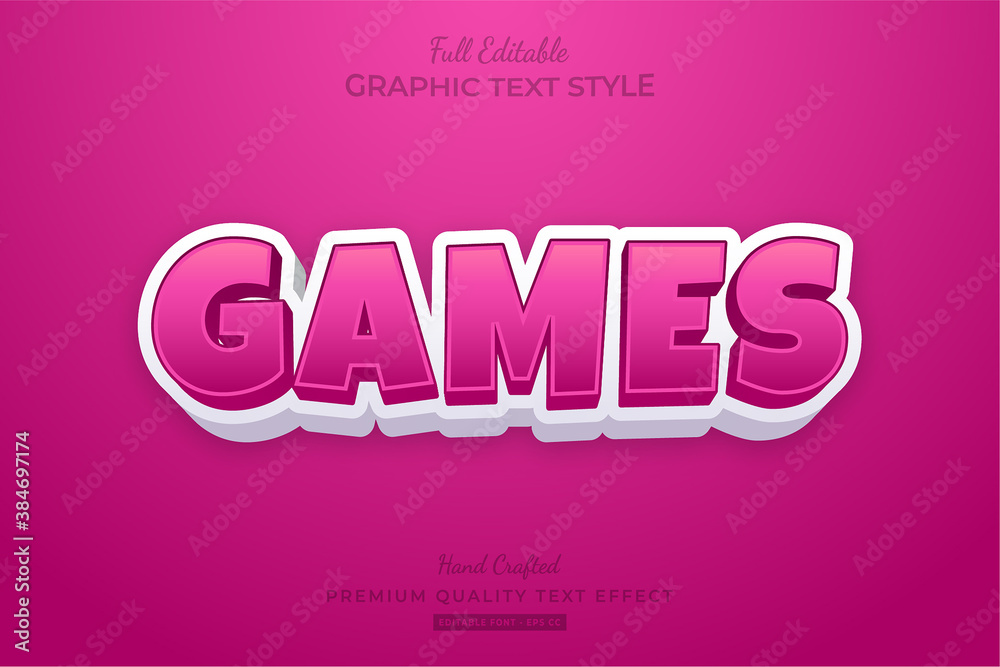Games Cartoon Pink Editable Text Style Effect Premium
