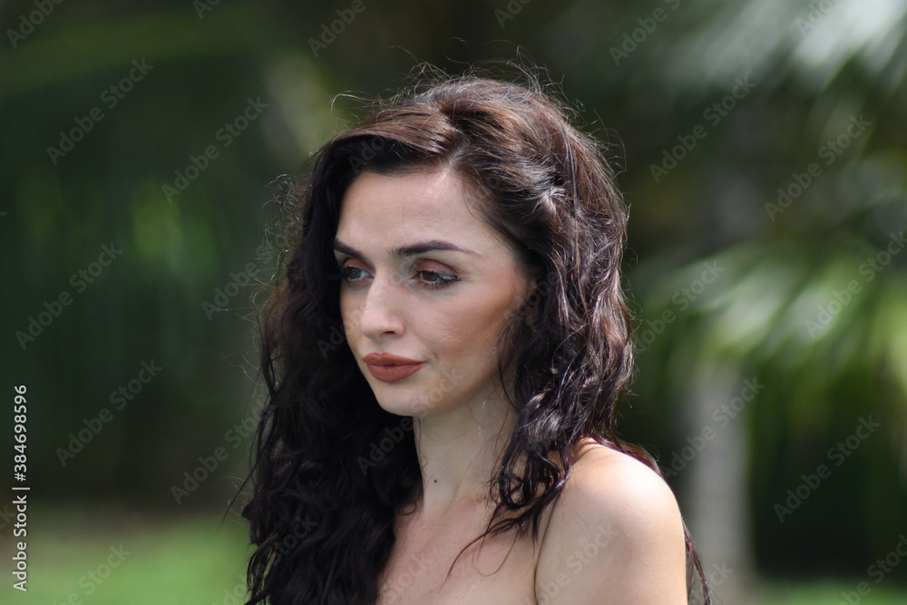 Portrait of beautiful woman , isolated on green background Portrait of beautiful woman , isolated on green background