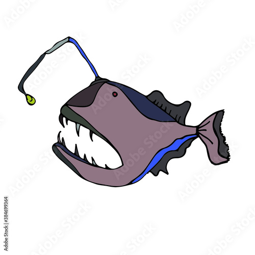 Angler fish with open mouth and lantern. Colored vector drawing. Hand  drawing. Sea fishing. Sea fish. Scary fish Stock Vector | Adobe Stock