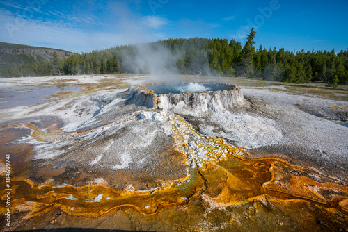 Obraz na płótnie hydrothermal areas of upper geyser basin in yellowstone national park, wyoming i