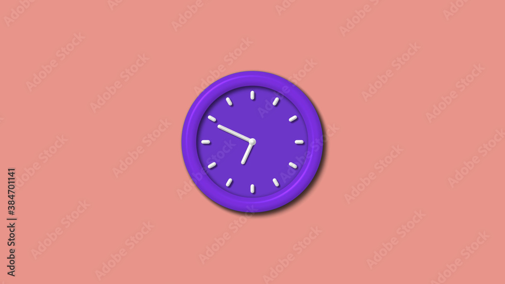 Amazing counting down purple color 3d wall clock isolated on red light background, 12 hours wall clock Amazing counting down purple color 3d wall clock isolated on red light background, 12 hours wall clock