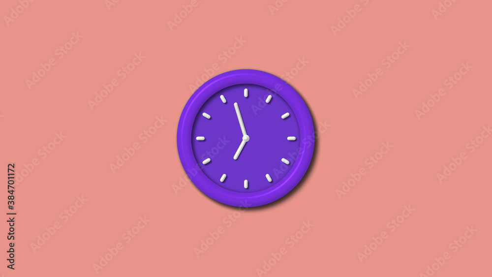 Amazing counting down purple color 3d wall clock isolated on red light background, 12 hours wall clock Amazing counting down purple color 3d wall clock isolated on red light background, 12 hours wall clock