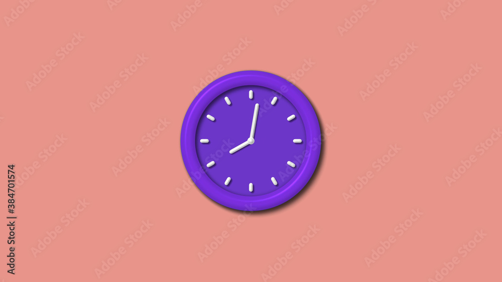 Amazing counting down purple color 3d wall clock isolated on red light background, 12 hours wall clock Amazing counting down purple color 3d wall clock isolated on red light background, 12 hours wall clock