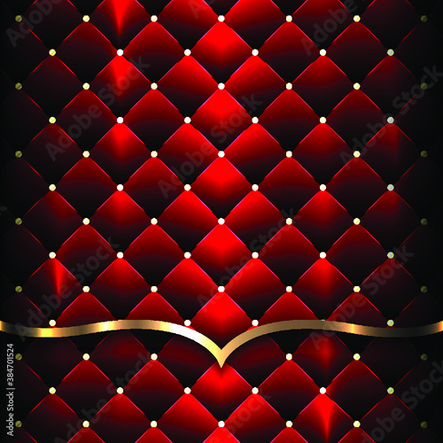 Shiny Red Luxury Sofa Surface Background With Golden Line And Polkadot Pattern