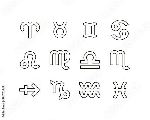 Zodiac Symbols Icons Black   White Thin Line Set Big