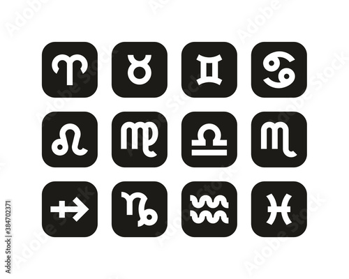 Zodiac Symbols Icons White On Black Flat Design Set Big