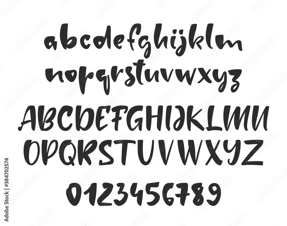 Fototapeta premium Vector Hand drawn brush Font. English Alphabet letters with Numbers