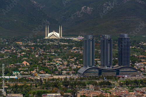 an aerial cityscapes and  landscape photography of Islamabad city , a capital of Pakistan  photo