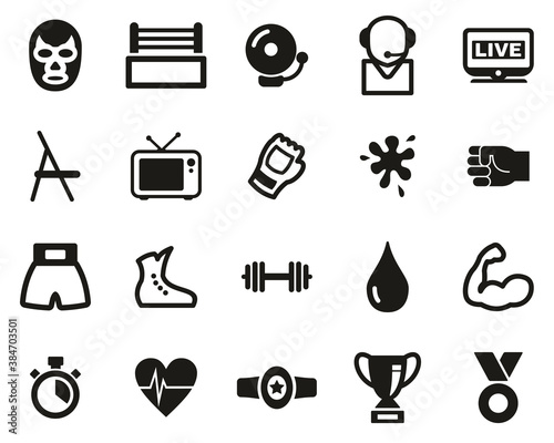 Wrestling Sport & Equipment Icons Black & White Set Big