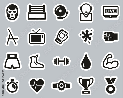 Wrestling Sport & Equipment Icons Black & White Sticker Set Big