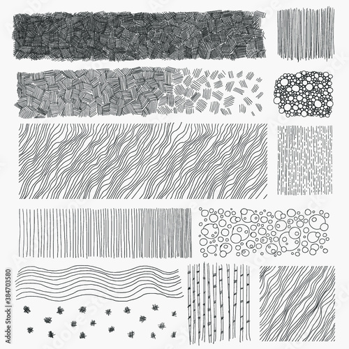 template doodle line and circles textures set, hand drawn, isolated vector illustration.