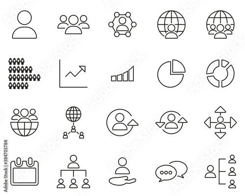 World Population Icons Black & White Thin Line Set Big