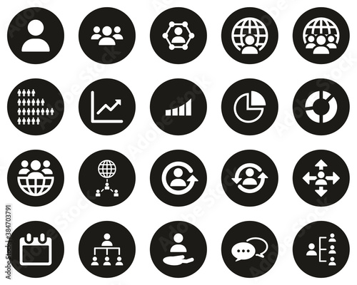 World Population Icons White On Black Flat Design Circle Set Big