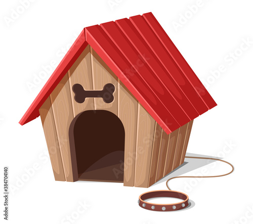 Vector cartoon style dog house. Isolated on white background.