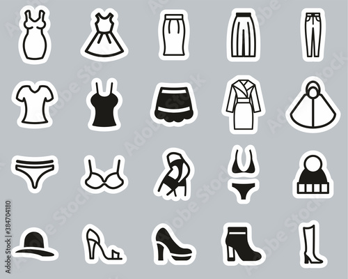 Woman s Clothing Icons Black & White Sticker Set Big