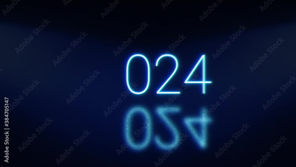 2024 Happy New Year bright glowing neon blinking numerals. Blue signboard with shadow. 2024 Happy New Year bright glowing neon blinking numerals. Blue signboard with shadow.