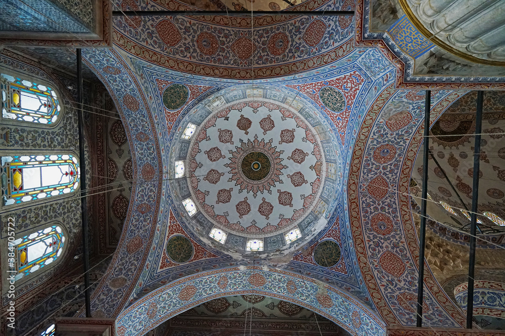 Interior architecture and design of The Sultan Ahmet Camii (Blue Mosque), was completed in 1617 just prior to the untimely death of its then 27-year old eponymous- Istanbul, Turkey