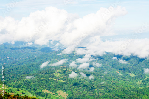 Panoramic views of the misty white mountains