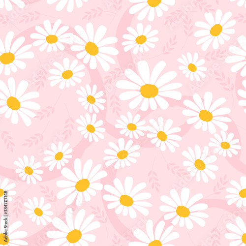 Seamless pattern with daisy flower on pink background vector.
